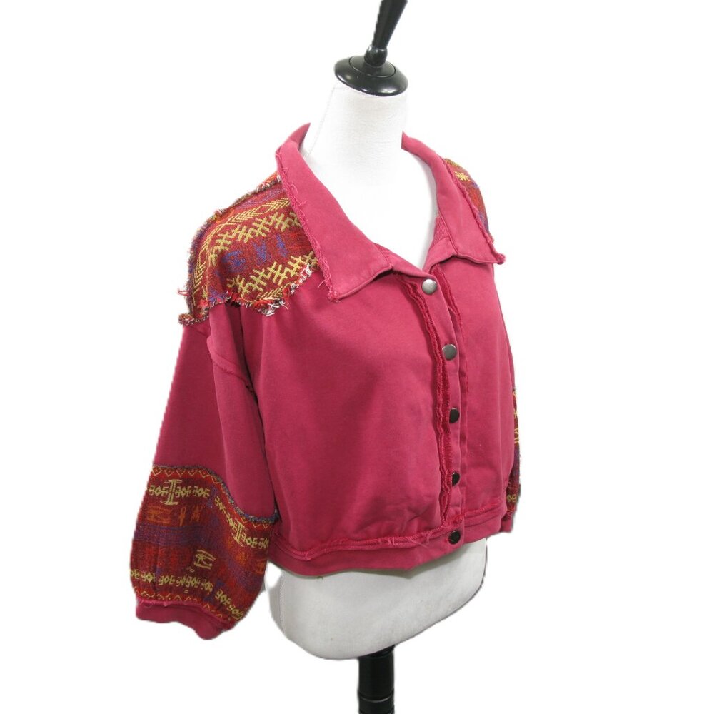 Pol Rose Distressed Aztec Button Front Cropped To… - image 5